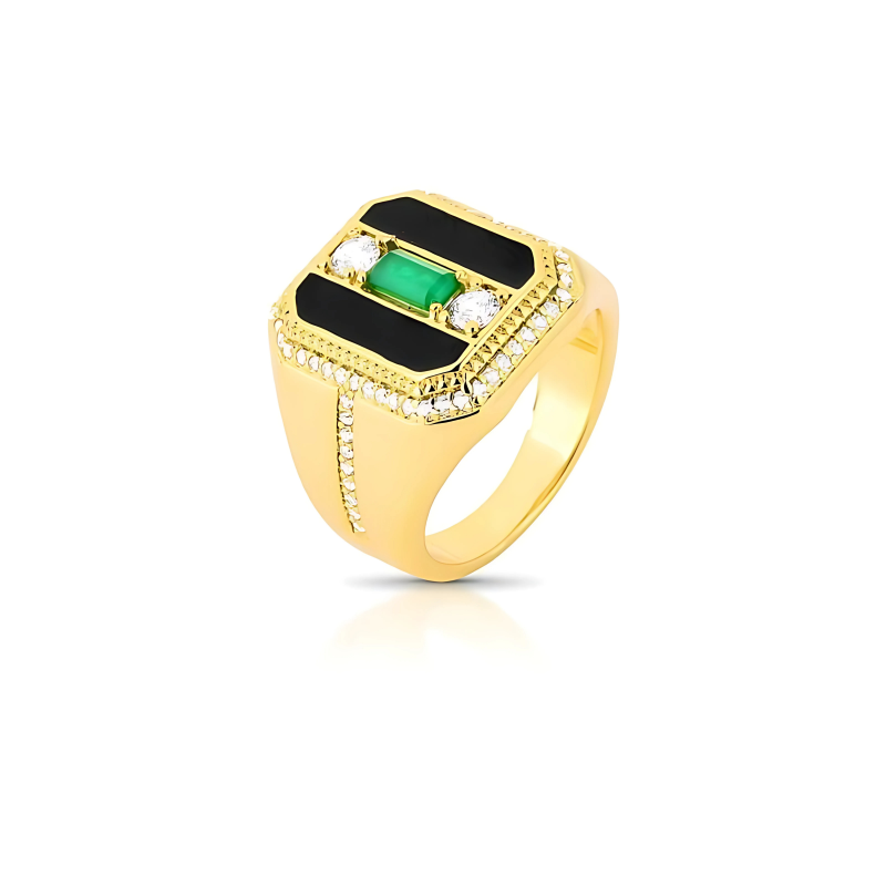 Anel Retangular Esmaltado com Cristal e Zircônia