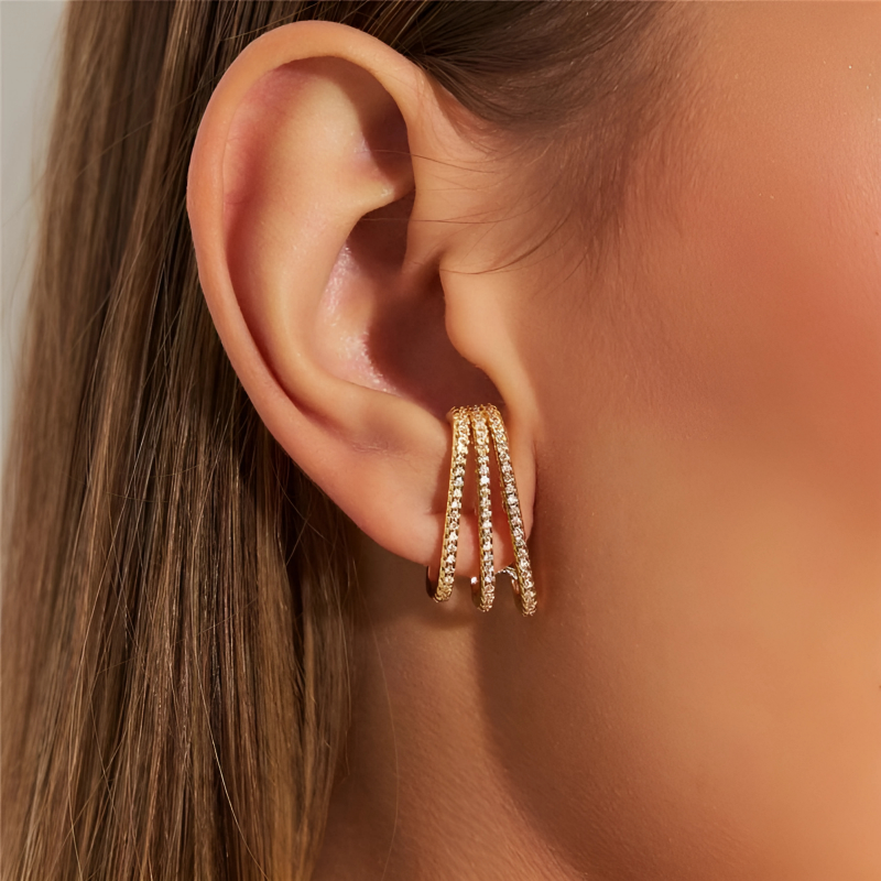 Brinco Ear Hook Três Voltas e com Zircônias