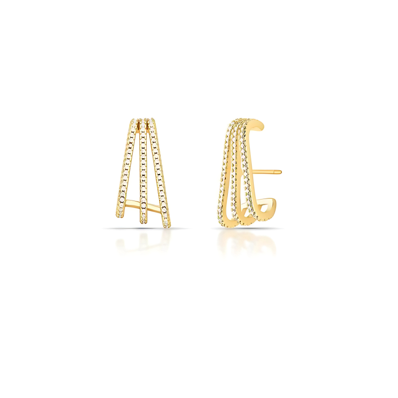 Brinco Ear Hook Três Voltas e com Zircônias